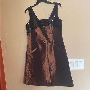NICOLLE MILLER PLATINIUM Brown Satin Party Dress with Sequin PTP 17.5 L 36”